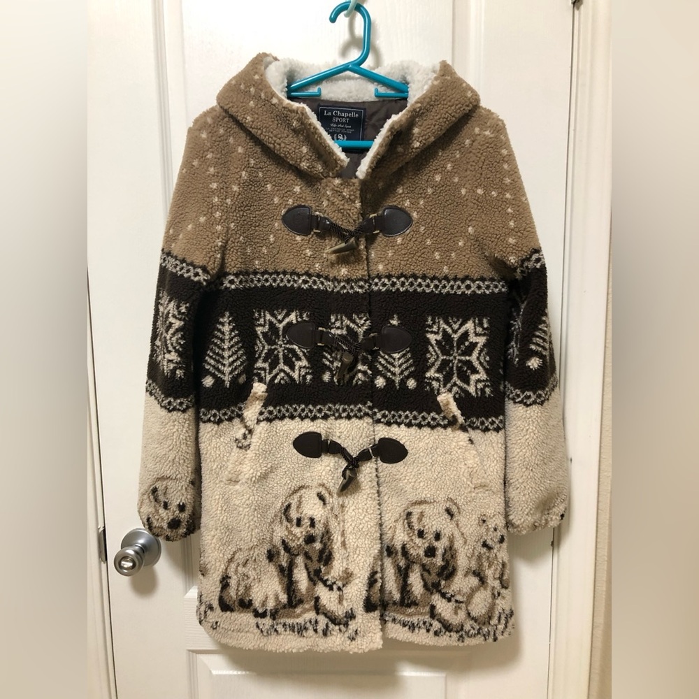 La Chapelle Sport faux shearling coat jacket with hood